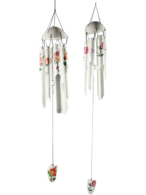 Bamboo White Tubes Floral Wind Chime